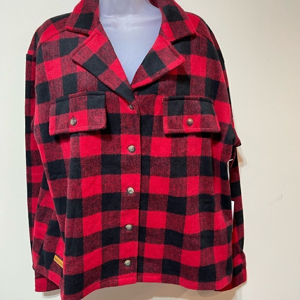 Simply Southern Buffalo Plaid Shacket Womens L Red Black NWT